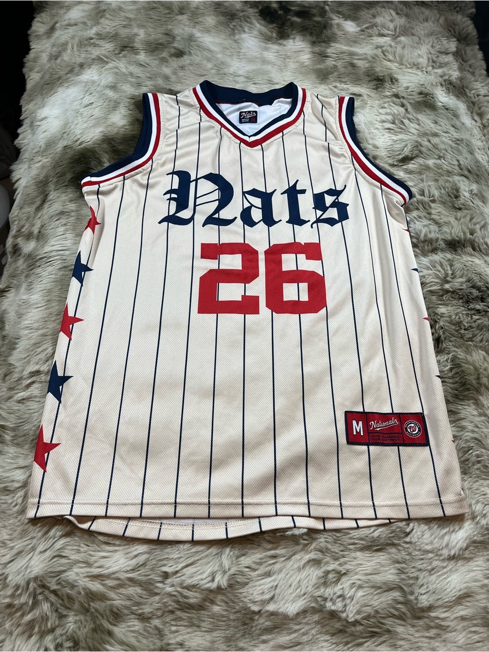 MLB Nats 2025 Cream Pinstripe Jersey Giveaway w/ Red and Navy Accents MLB Promo